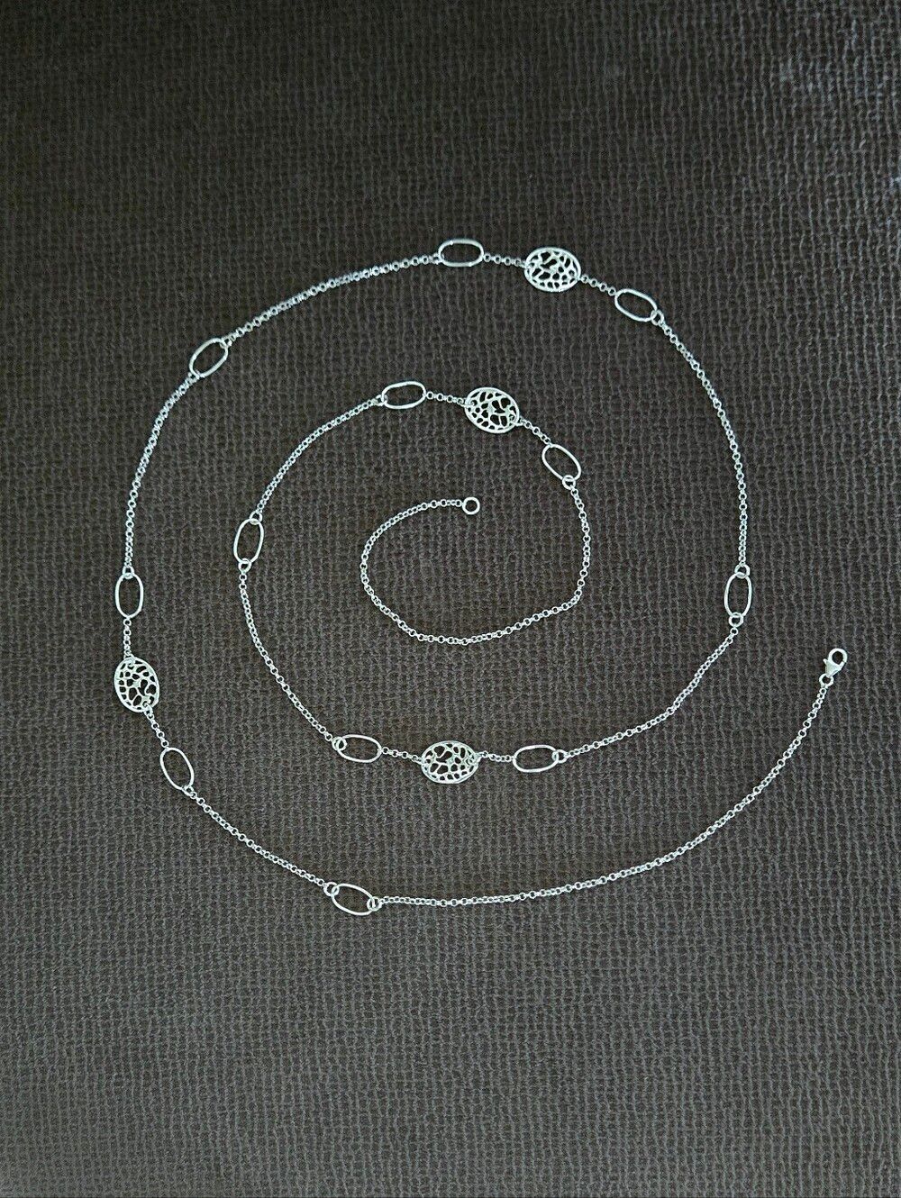 Long Silver🤍  Necklace with Webbed🕸 and Open Ellipses - NWOT